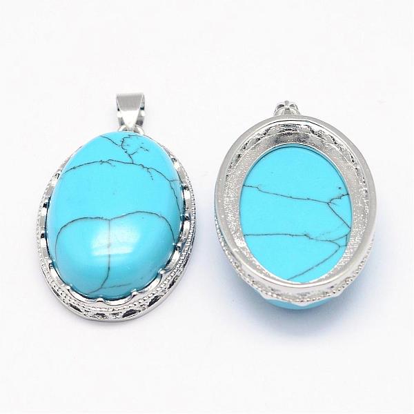 

PandaHall Synthetic Turquoise Pendants, with Brass Findings, Oval, Platinum, 30x21x10~11mm, Hole: 6x4mm Synthetic Turquoise Oval