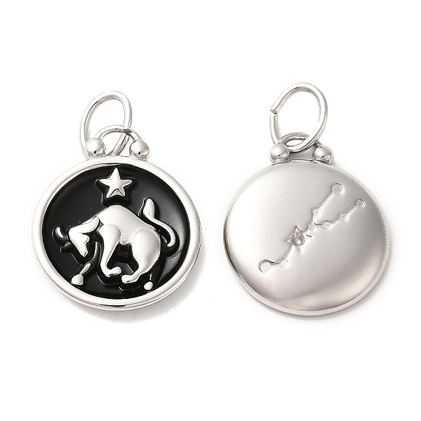 

PandaHall 304 Stainless Steel Enamel Pendants, with Jump Ring, Flat Round with Constellation, Stainless Steel Color, Taurus..., Black