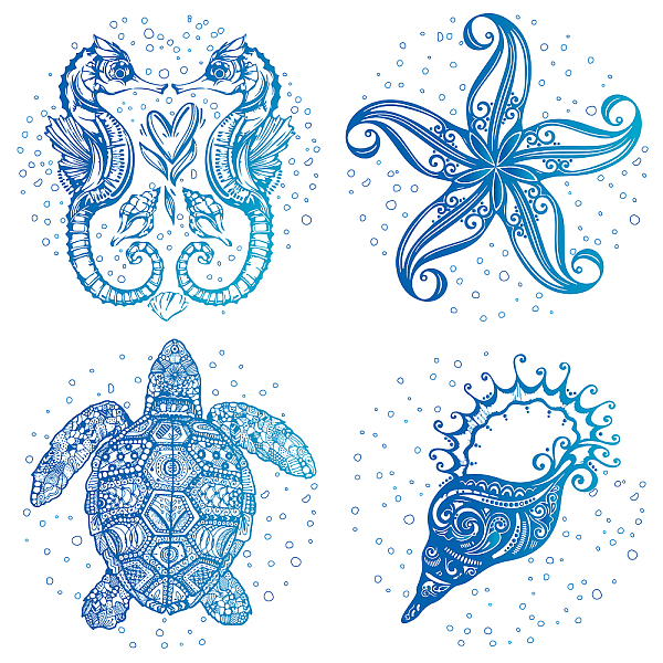 

PandaHall GORGECRAFT 4 Styles Sea Animal Window Decals Static Sea Turtle Conch Sea Horse Starfish Glass Sliding Door Sticker Waterproof...