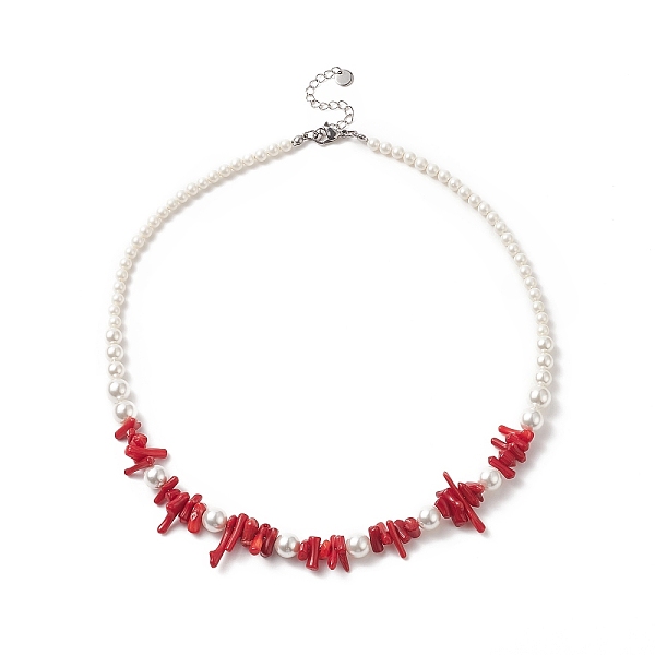 

PandaHall Dyed Synthetic Red Coral Chips & Natural Shell Pearl Graduated Beaded Necklaces for Women, 17.52 inch(44.5cm) Synthetic Coral