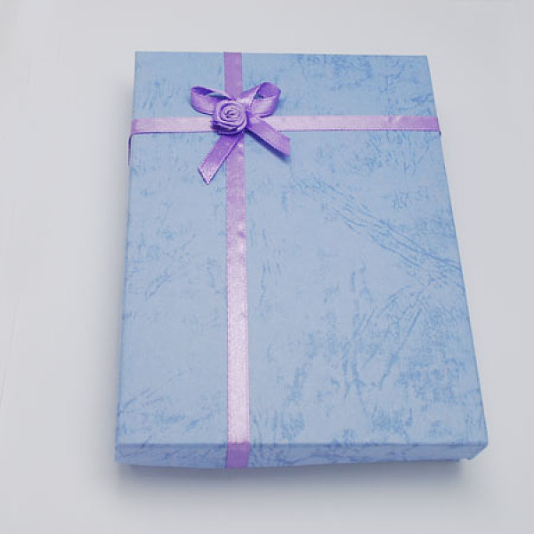 PandaHall Jewelry Cardboard Boxes with Flower(Color Random Delivery) and Sponge Inside, Rectangle, Medium Orchid, 160x120x30mm Paper...