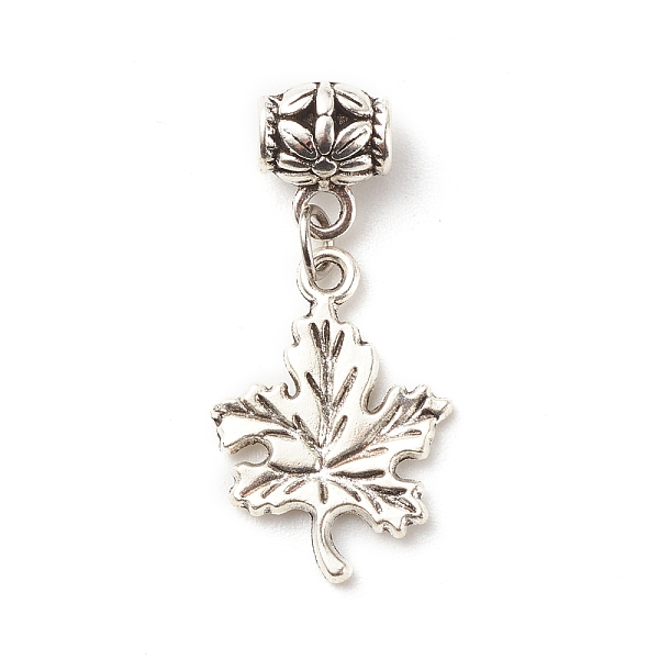 PandaHall Tibetan Style Alloy Pendants, with 304 Stainless Steel Findings, Maple Leaf, Antique Silver, 35.5mm, Hole: 3.8mm Alloy Leaf