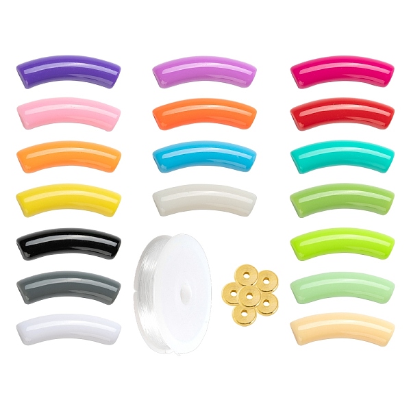 

PandaHall DIY Jewelry Making Kits, Including Curved Tube Opaque Acrylic Beads, Brass Spacer Beads, Elastic Crystal Thread, Mixed Color, Tube..., Multicolor