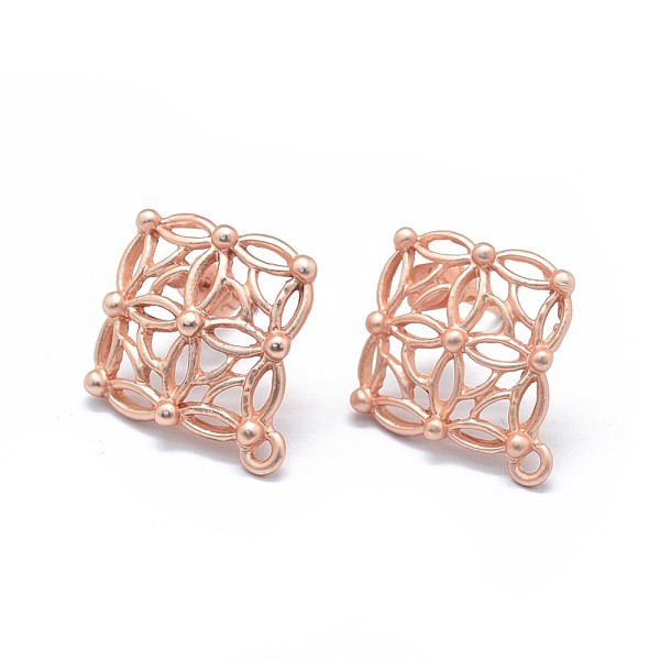 

PandaHall Alloy Stud Earring Findings, with Loop, Brass Pins and Ear Nuts/Earring Backs, Long-Lasting Plated, Rhombus, Matte Rose Gold...