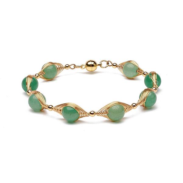 

PandaHall Natural Green Aventurine Beaded Bracelets for Men Women, with Brass & 304 Stainless Steel Finding, Magnetic Clasps, 7-1/2 inch...
