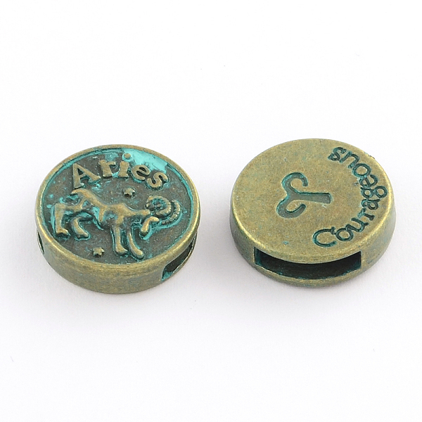 

PandaHall Antique Bronze & Green Patina Plated Flat Round Zinc Alloy Slide Charms, with Constellation/Zodiac Sign, Cadmium Free & Nickel...