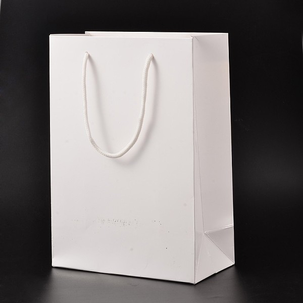

PandaHall Rectangle Cardboard Paper Bags, Gift Bags, Shopping Bags, with Nylon Cord Handles, White, 33x28x10cm Paper None White