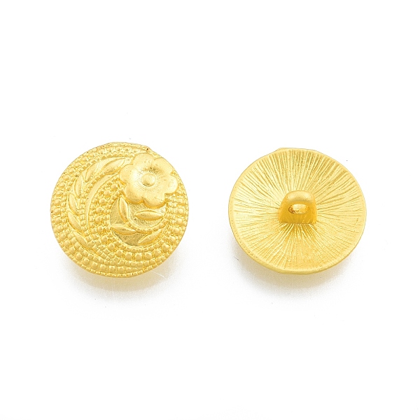 

PandaHall Alloy Shank Buttons, 1-Hole, Flat Round with Flower, Matte Gold Color, 17x7mm, Hole: 2mm Alloy Flat Round