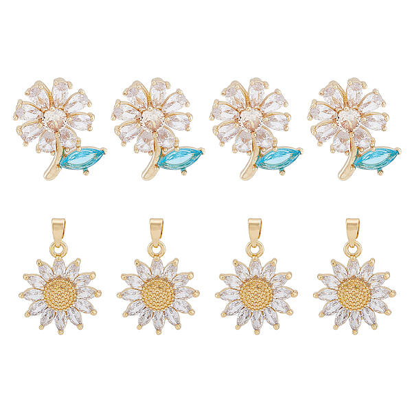 

PandaHall DICOSMETIC 8Pcs 2 Style Brass Micro Pave Clear Cubic Zirconia Pendants, with Glass, Flower, Real 18K Gold Plated...