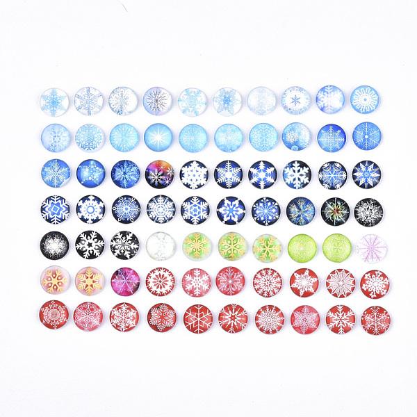 

PandaHall Flatback Glass Cabochons for DIY Projects, Dome/Half Round, Christmas Theme, Snowflake Pattern, Mixed Color, 12x4mm Glass Half..., Multicolor