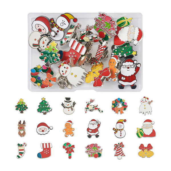 

PandaHall Yilisi 18Pcs 18 Style Christmas Bell & Tree & Sock & Snowman & Candy Cane Enamel Pin, Alloy Badge for Backpack Clothes, Mixed..., Multicolor