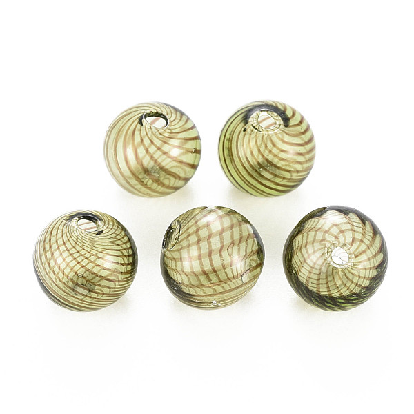 

PandaHall Transparent Handmade Blown Glass Globe Beads, Stripe Pattern, Round, Yellow Green, 12.5~13.5mm, Hole: 1~2mm Glass Round