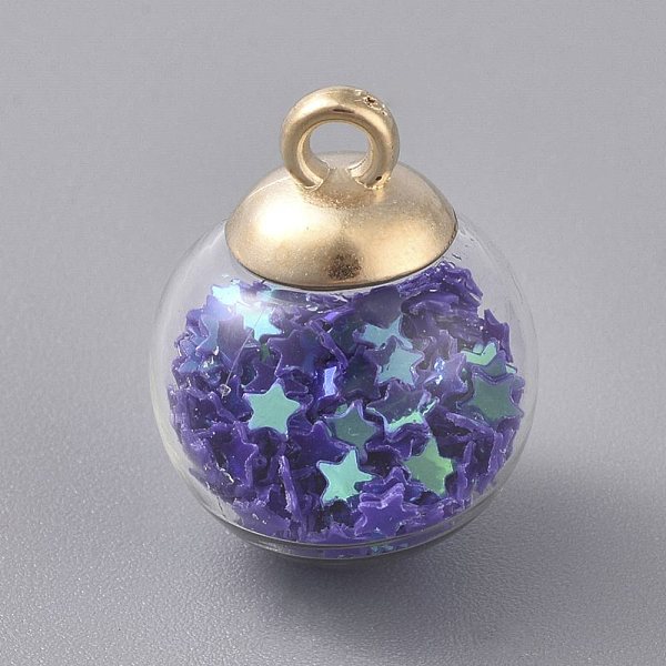 

PandaHall Glass Ball Pendants, with Star Glitter Sequins and Golden Plated CCB Plastic Cup Peg Bails, Round, Blue Violet, 20.5x15mm, Hole..., Purple