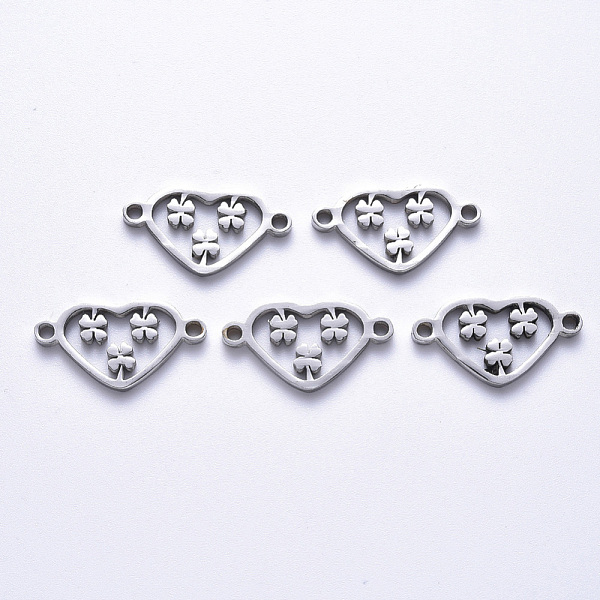 

PandaHall 201 Stainless Steel Links Connectors, Laser Cut, Heart with Clover, Stainless Steel Color, 11x20x1.5mm, Hole: 1.6mm 201 Stainless...