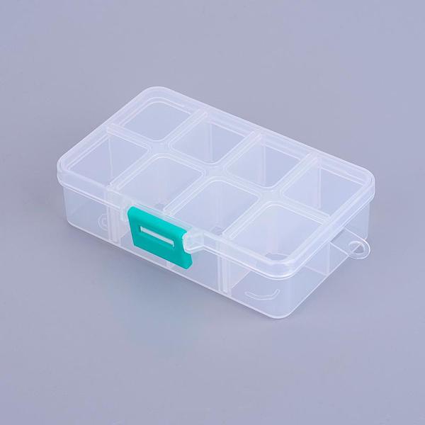PandaHall Organizer Storage Plastic Box, Adjustable Dividers Boxes, Rectangle, White, 11x7x3cm, 1 compartment: 3x2.5cm, 8 compartment/box...