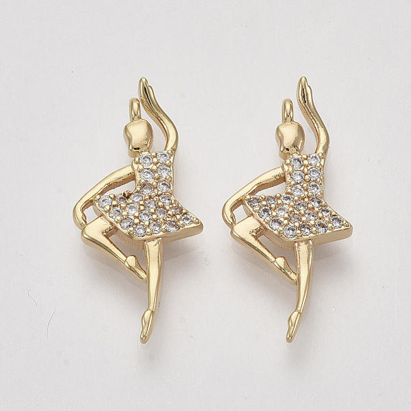 

PandaHall Brass Micro Pave Cubic Zirconia Pendants, Ballet Dancer, Clear, Nickel Free, Real 18K Gold Plated, 22x10x3mm, Hole: 0.9mm...