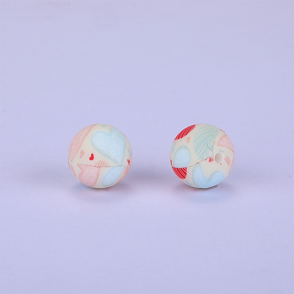 

PandaHall Printed Round with Heart Pattern Silicone Focal Beads, White, 15x15mm, Hole: 2mm Silicone Round White