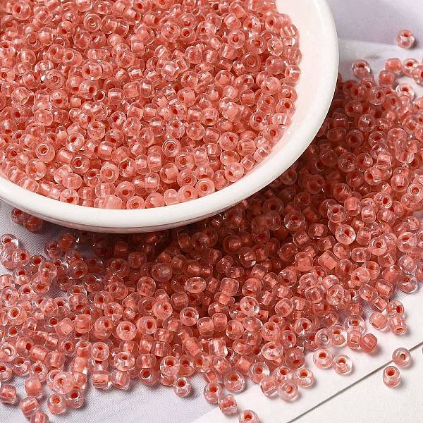 

PandaHall 12/0 Transparent Glass Seed Beads, Inside Colours, Round Hole, Round, Salmon, 1.5~2mm, Hole: 1mm, about 450g/bag Glass Red