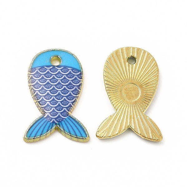 

PandaHall Rack Plating Alloy Pendants, Printed, Lead Free & Cadmium Free & Nickel Free, Fish Charm, Light Gold, Deep Sky Blue, 19x12.5x1.5mm...