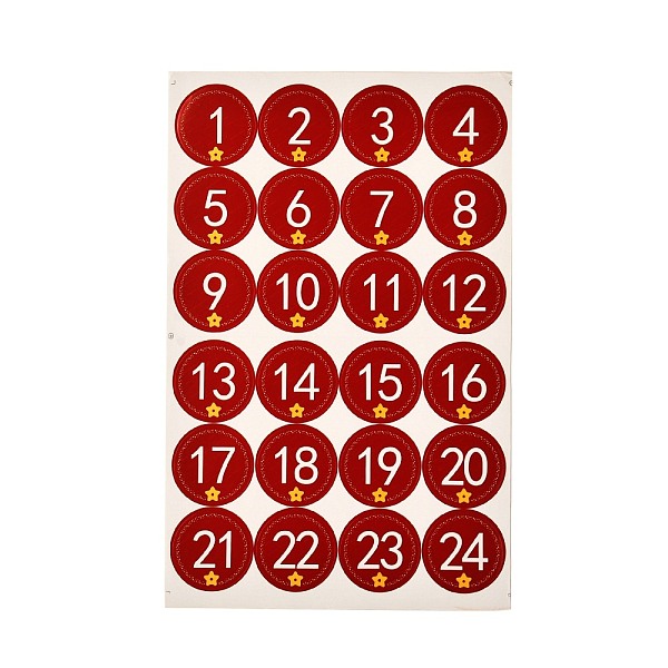 PandaHall Christmas Theme Round Paper Gift Tag Self-Adhesive Stickers, Number1~24 Countdown Labels, for Gift Packaging, Number Pattern...