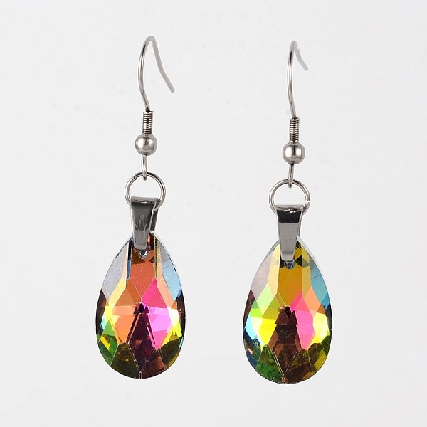 

PandaHall Teardrop Glass Dangle Earrings, with 304 Stainless Steel Earring Hooks, Colorful, 50mm, Pin: 0.6mm Glass