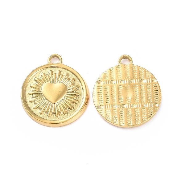 

PandaHall Ion Plating(IP) 304 Stainless Steel Pendants, Flat Round with Heart Charm, Golden, 21.5x19x2mm, Hole: 1mm 304 Stainless Steel Flat...