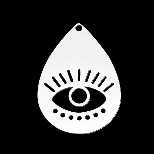 

PandaHall 201 Stainless Steel Pendants, Laser Cut, Teardrop with Evil Eye, Stainless Steel Color, 29.5x21x1mm, Hole: 1.6mm 201 Stainless...