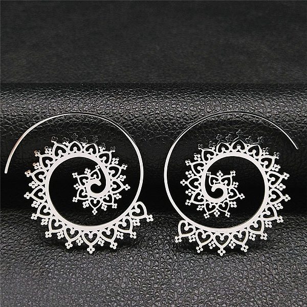 

PandaHall 304 Stainless Steel Hollow Flower Vortex Dangle Earrings, Stainless Steel Color, 44x41mm 304 Stainless Steel Flower