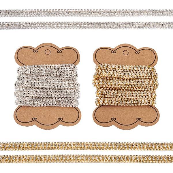 

PandaHall Craftdady 4 Yards 2 Colors Rhinestone Cup Chains, Brass Strass Chains, with Card Paper, Mixed Color, 9x3.5mm, 2 Yards/color...