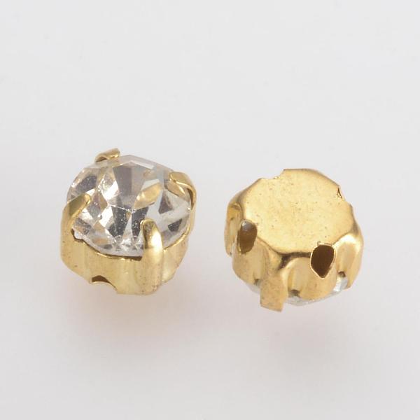 

PandaHall Sew on Rhinestone, Glass Rhinestone, Montee Beads, with Brass Prong Settings, Garments Accessories, Flat Round, Golden, 7x5.5mm..., Clear