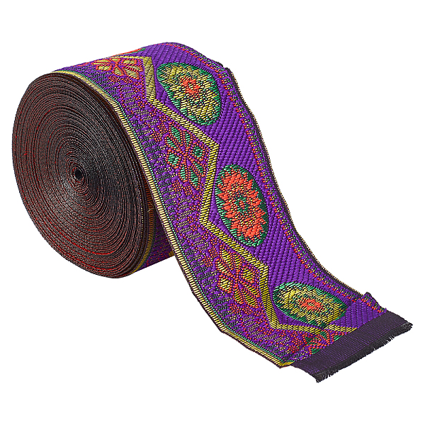 

PandaHall Embroidery Polyester Ribbons, Jacquard Ribbon, Garment Accessories, Floral Pattern, Purple, 2 inch(50mm), 7m/roll Polyester Purple