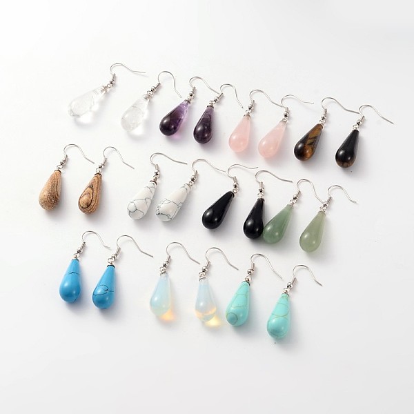 

PandaHall Teardrop Platinum Tone Brass Natural & Synthetic Mixed Stone Dangle Earrings, 47mm, Pin: 0.7mm Mixed Stone
