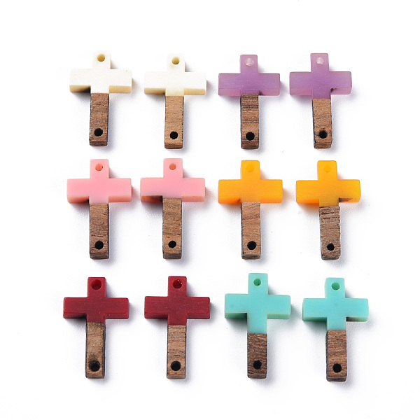

PandaHall Opaque Resin & Walnut Wood Links Connectors, Two Tone, Cross, Mixed Color, 19x12x3mm, Hole: 1.2mm Resin+Wood Cross Multicolor