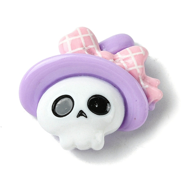 

PandaHall Halloween Theme Opaque Resin Decoden Cabochons, Skull with Hat, 22x25x9.5mm Resin Skull White
