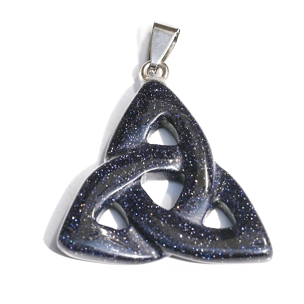 

PandaHall Saint Patrick's Day Synthetic Blue Goldstone Pendants, Triquetra Knot Charms with Platinum Plated Metal Snap on Bails, 34x6mm Blue...