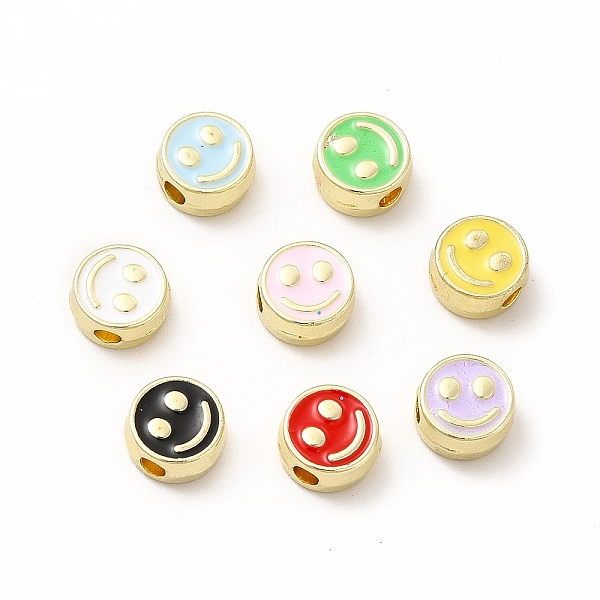 

PandaHall Rack Plating Alloy Enamel Beads, Cadmium Free & Nickel Free & Lead Free, Flat Round with Smiling Face Pattern, Light Gold, Mixed..., Multicolor