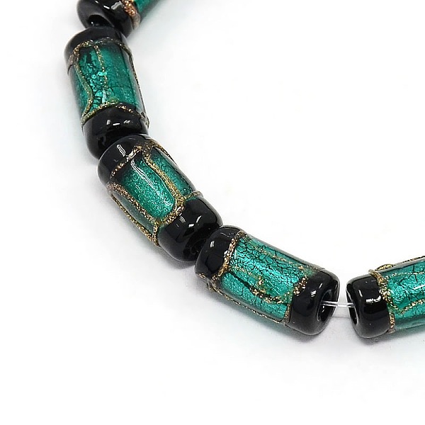 

PandaHall Handmade Gold Sand Lampwork Column Beads Strands, Dark Cyan, 16x8mm, Hole: 1mm, about 20pcs/strand, 13.77 inch Lampwork Column...