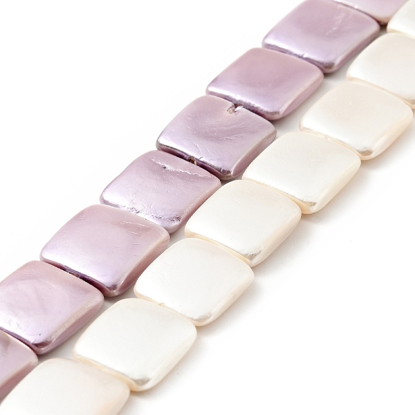 PandaHall Electroplated Natural Shell Pearl Beads Strands, Polished, Rectangle, Mixed Color, 11~14x12~13x3~3.5mm, Hole: 0.8mm, about...