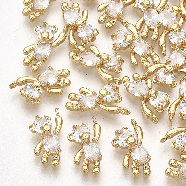 

PandaHall Brass Cubic Zirconia Charms, Bear, Clear, Real 18K Gold Plated, 12x6x3mm, Hole: 1mm Brass+Cubic Zirconia Bear Clear