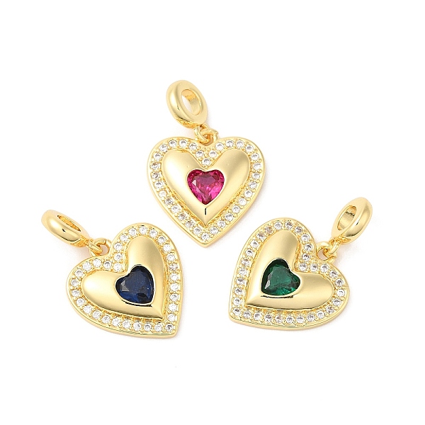 

PandaHall Heart Brass Micro Pave Cubic Zirconia European Dangle Charms, Real 16K Gold Plated, Large Hole Charms, Mixed Color, 23mm, Hole..., Multicolor