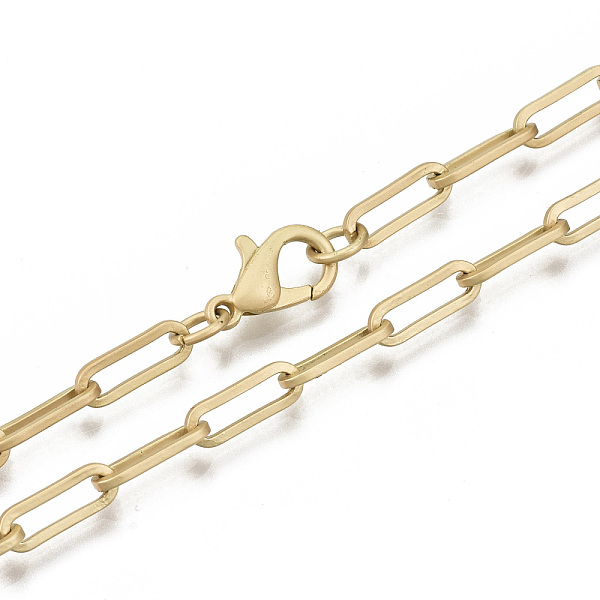 

PandaHall Brass Paperclip Chains, Drawn Elongated Cable Chains Necklace Making, with Lobster Claw Clasps, Matte Gold Color, 17.71 inch(45cm)...