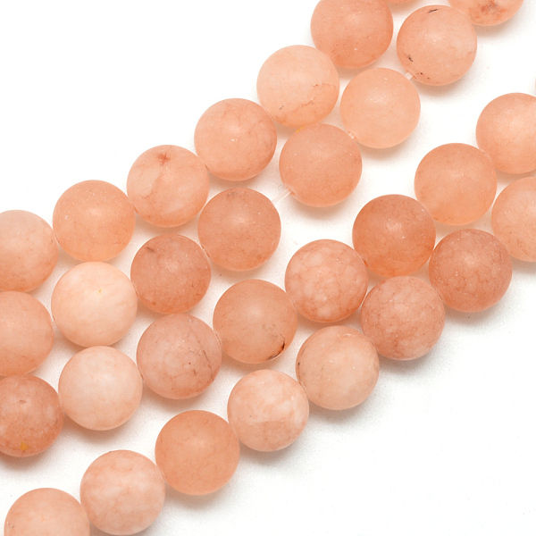 

PandaHall Natural White Jade Bead Strands, Dyed, Frosted, Round, Dark Salmon, 8~9mm, Hole: 1mm, about 46~48pcs/strand, 14.9 inch White Jade..., Red