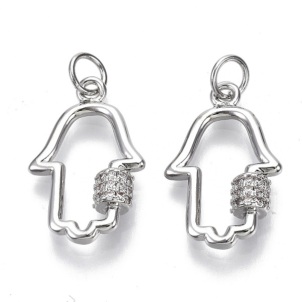 

PandaHall Brass Micro Pave Clear Cubic Zirconia Pendants, with Jump Rings, Hamsa Hand/Hand of Fatima/Hand of Miriam, Nickel Free, Real...