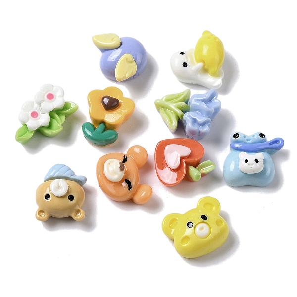 

PandaHall Bear/Flower/Heart Opaque Resin Decoden Cabochons, Mixed Shapes, Mixed Color, 10.5~15x11~16x6.5~8mm Resin Mixed Shapes Multicolor