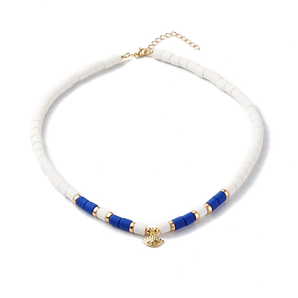 

PandaHall Polymer Clay Beaded Necklaces, with Brass Evil Eye Pendant and Spacer Beads, White, 17.32 inch(440mm) Polymer Clay Evil Eye White