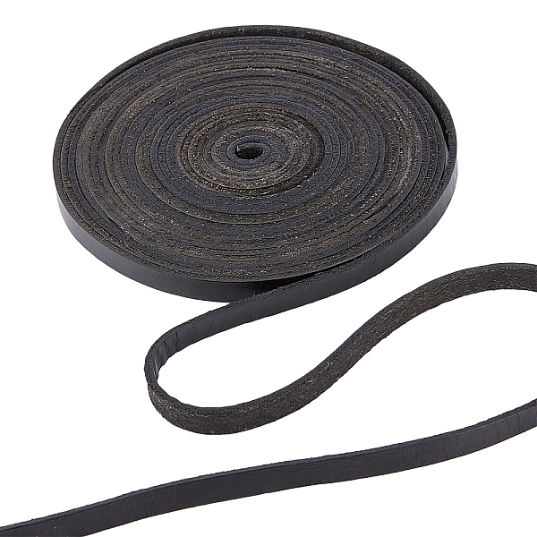 

PandaHall GORGECRAFT 5.5Yds 8mm Black Flat Genuine Leather Cord Natural Leather String Lace Strips Full Grain Cowhide Braiding String Roll...