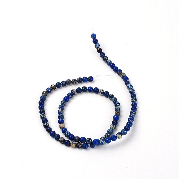 

PandaHall Natural Imperial Jasper Beads Strands, Dyed, Round, Dark Blue, 391x4mm, Hole: 1mm, about 90pcs/strand Imperial Jasper Round