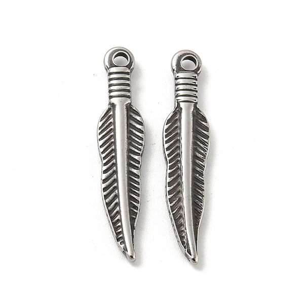 

PandaHall 304 Stainless Steel Pendants, Feather Charm, Antique Silver, 28.5x6x2.5mm, Hole: 1.8mm 304 Stainless Steel Feather