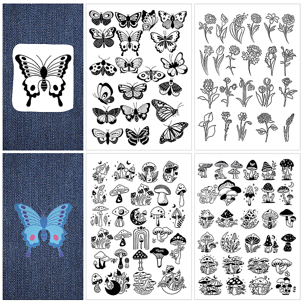 

PandaHall CRASPIRE 4 Sheets Flower Butterfly Mushroom Water Soluble Embroidery Stabilizers Hand Sewing Stick and Stitch Transfers Paper Wash...