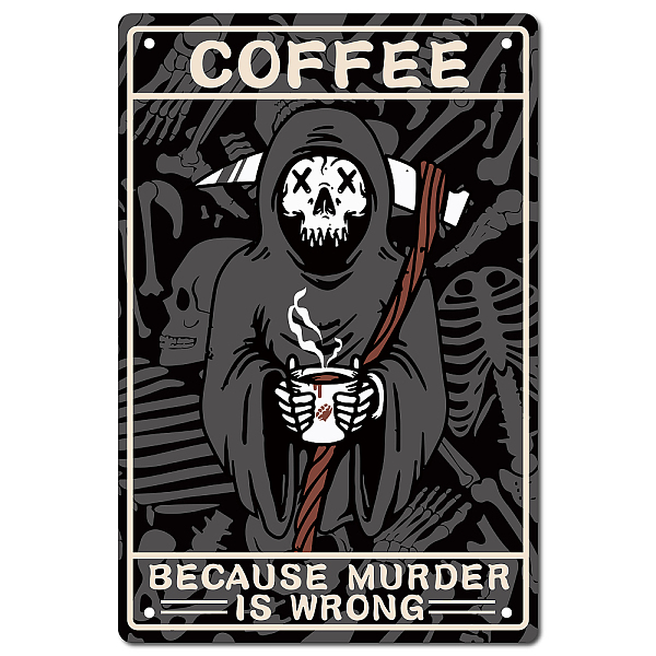 PandaHall CREATCABIN Skeleton Coffee Tin Sign Vintage Because Murder is Wrong Metal Tin Sign Retro Poster Art Mural Hanging Iron Painting...